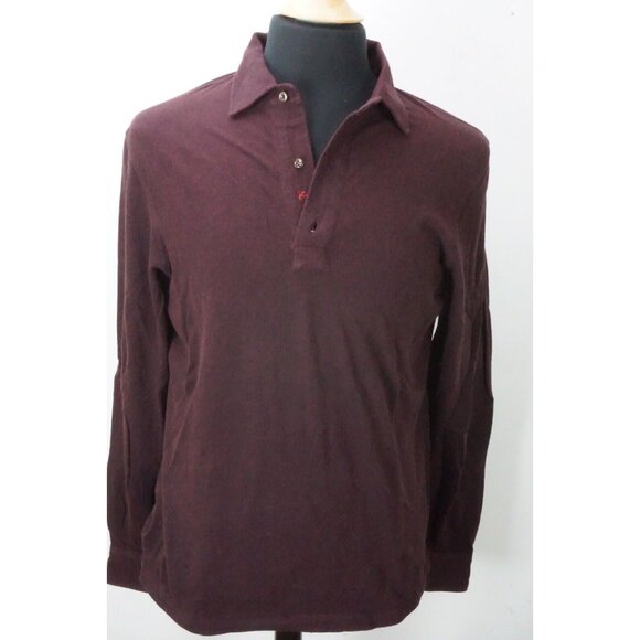 Isaia Dark Red 1/4 Button Long Sleeve Cotton Polo Shirt Sz M BRAND NEW